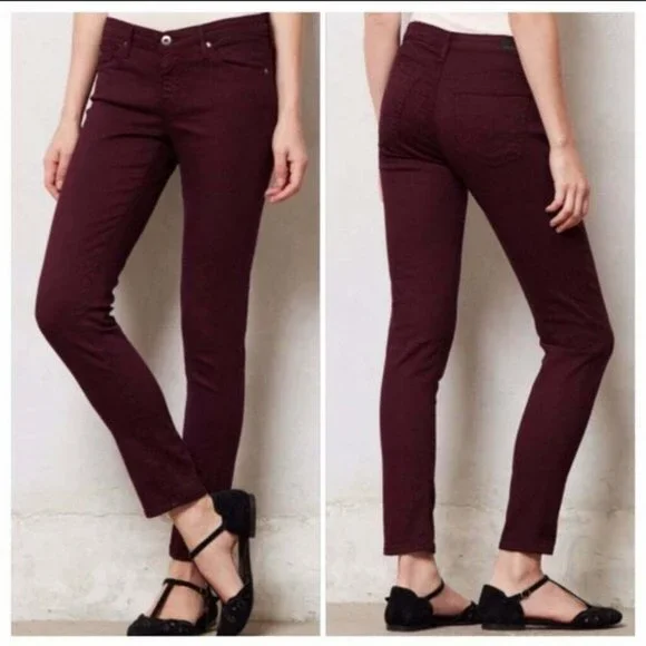 AG Adriano Goldschmied Women’s 27R The Stevie Ankle Slim Straight Jeans Burgundy - Picture 1 of 8